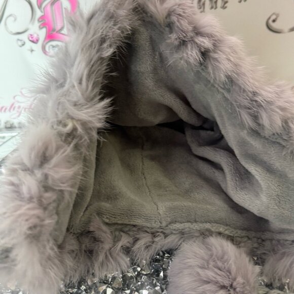 Hat trapper Gray Knit Pom Pom Hat rabbit Fur Trim main image 4